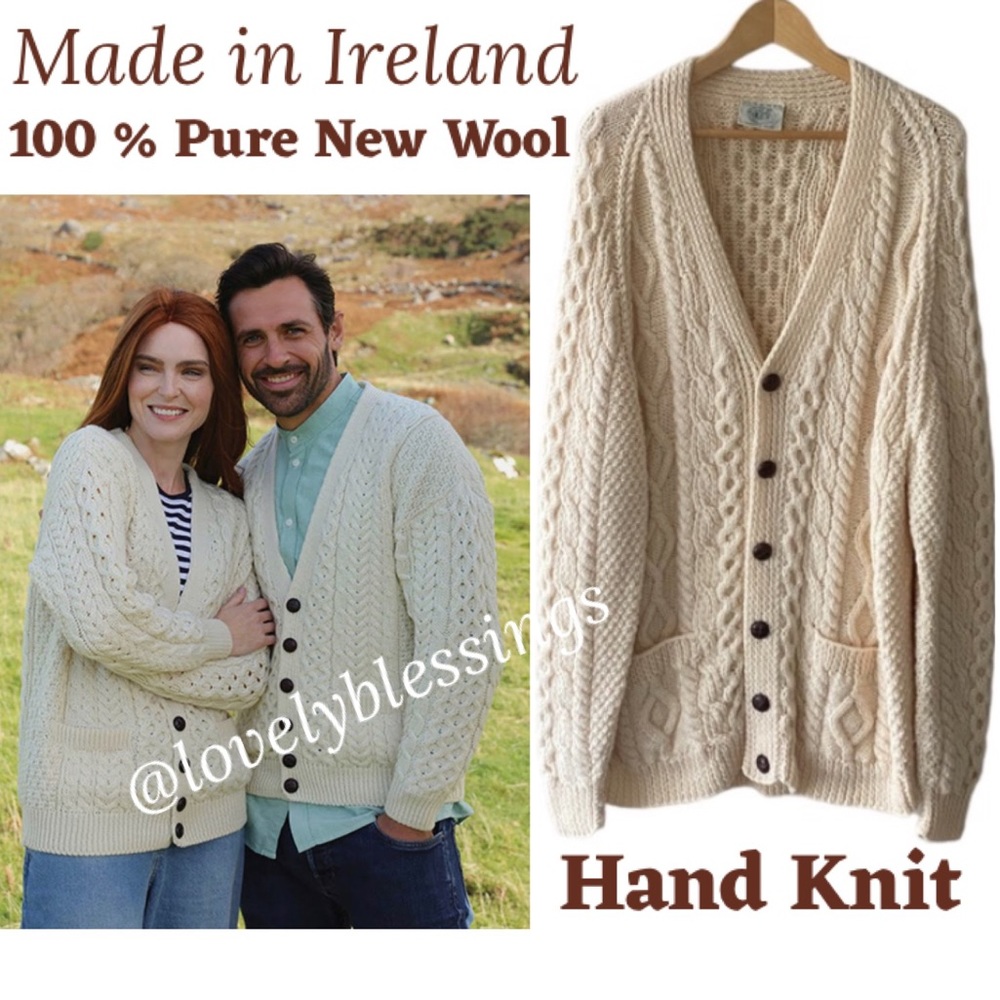 Irish Fisherman Sweater Wool Cable Knit Vintage 70s 80s Blarney Woolen Mills XL